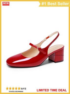Mary Jane Low Chunky Block Heels Slingback Square Toe Patent PU Dress Pumps